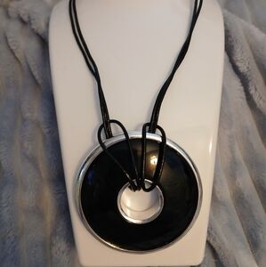 Chico's Lennox Black and Silver Statement Pendant Necklace